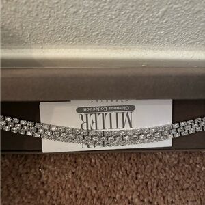 Nolan Miller Glamour Crystal Rhinestone 0.4'' Wide Bracelet 7.5” Silver Tone